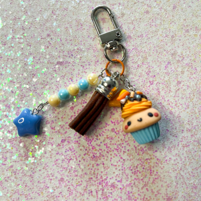 Blue + Orange Cupcake with Star Polymer Clay Charm