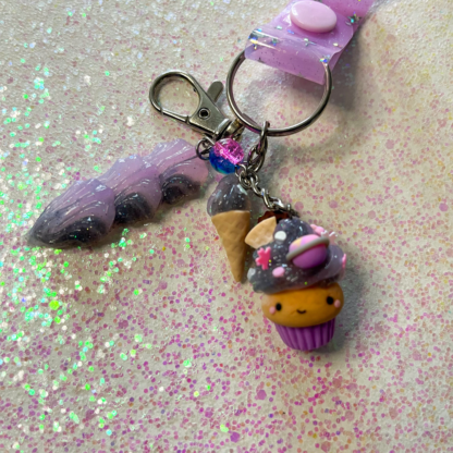 Pink + Gray Cosmic Cupcake Keychain