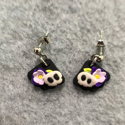 Purple & Lavender Floral Mini Paisley Skull Polymer Clay Stud Earrings