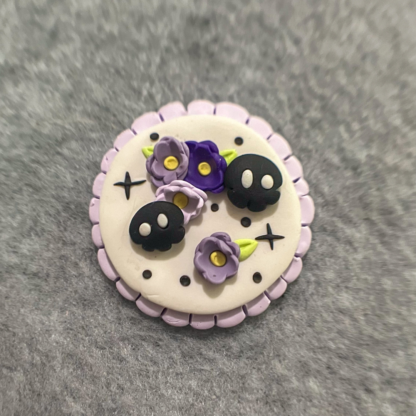 Purple & White Floral Skulls Polymer Clay Phone Grip