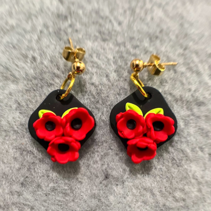 Red Floral Diamonds Polymer Clay Stud Earrings