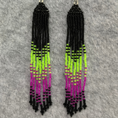 Green & Purple Beaded Fringe Earrings