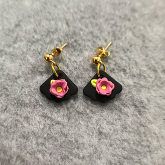 Pink Floral Mini Paisley Polymer Clay Earrings, Single Flower