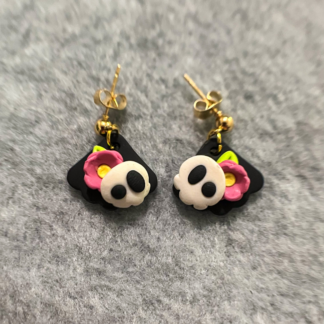 Pink Floral Mini Paisley Skull Polymer Clay Earrings