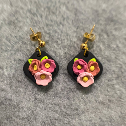 Pink Floral Diamonds Polymer Clay Earrings